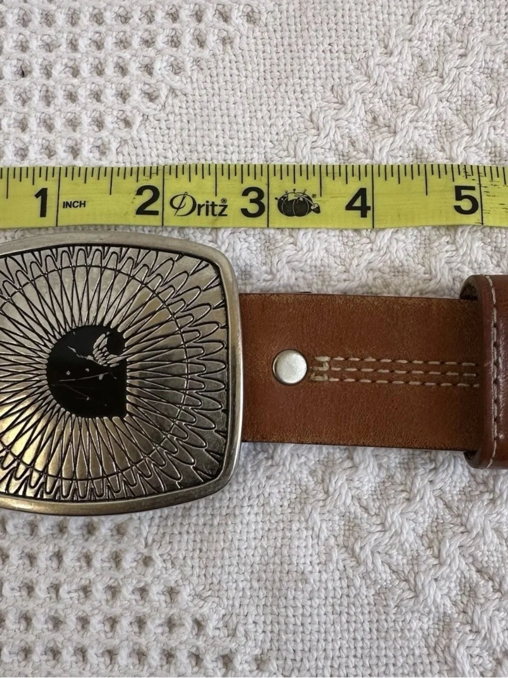 VTG Carhartt Cowhide Leather Belt Silver C Logo Buckle Brown Nubuck L 40 WA011